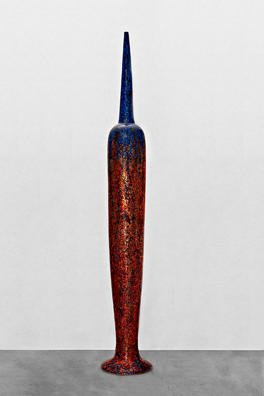 Flûte néoclassique Rouge floral cuivré fusion bleu outremer  Vendu