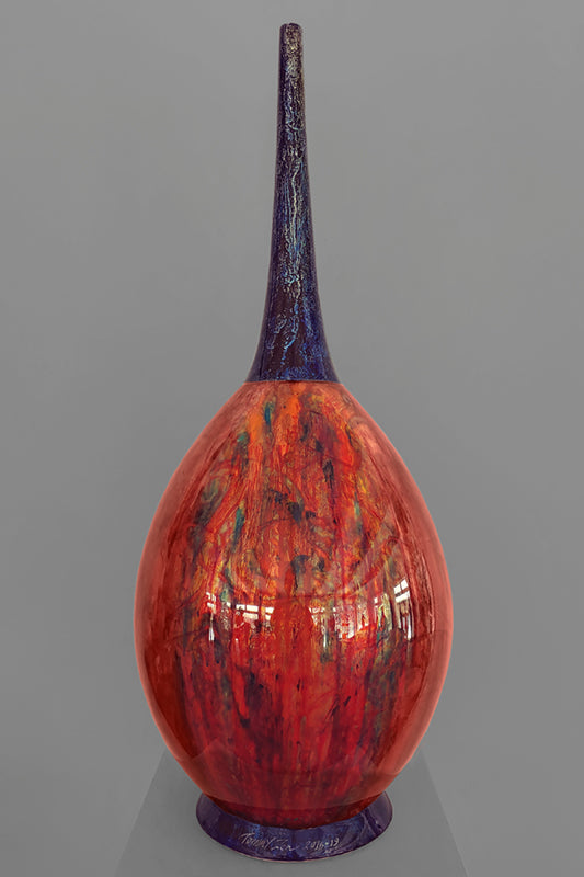 Flûte néoclassique ovoïdale Orangé rouge jaune col bleu