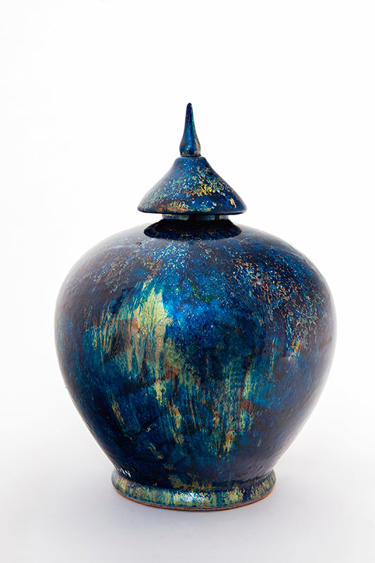 Balloon jar Bleu floral cuivré