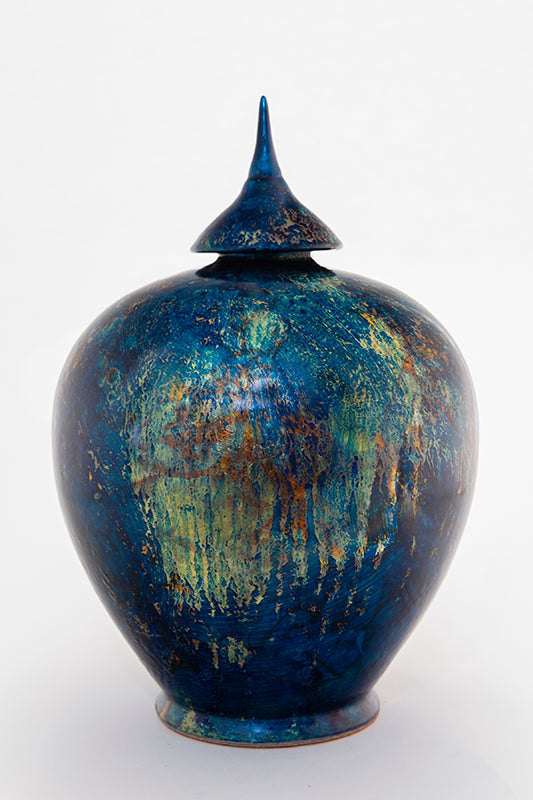 Balloon jar Bleu floral cuivré