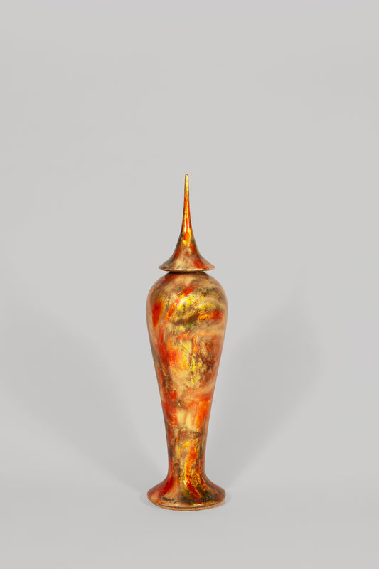 Jarre contemporaine Feuille de bronze oxydé orangé
