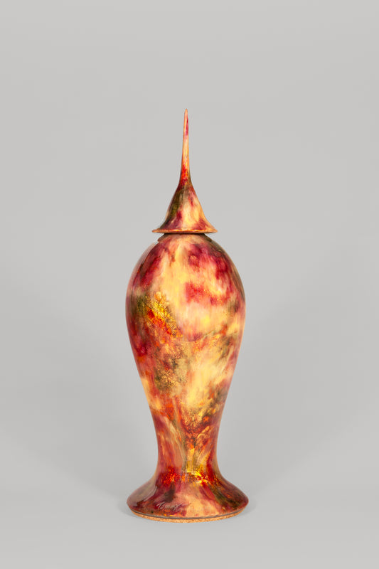 Jarre contemporaine Feuille de bronze oxydé rosé,Vendu